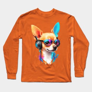 Colorful dog with headphones and glasses - Chihuahua dog Long Sleeve T-Shirt